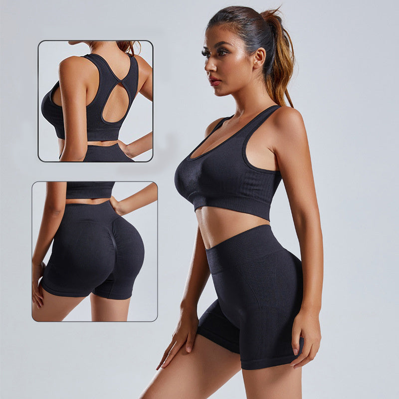 2-piece seamless yoga set with sports bra and high-waist shorts for women's fitness