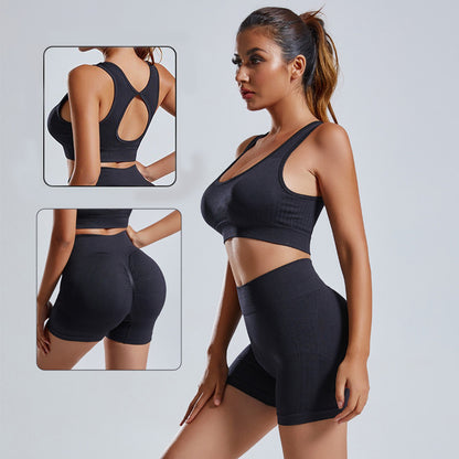 2-piece seamless yoga set with sports bra and high-waist shorts for women's fitness