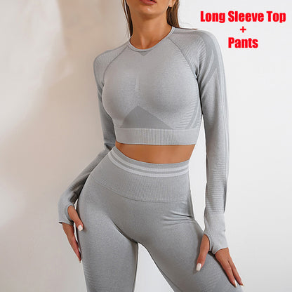 Seamless Yoga Pants & Long Sleeve Set - Butt-Lifting Workout Sportswear