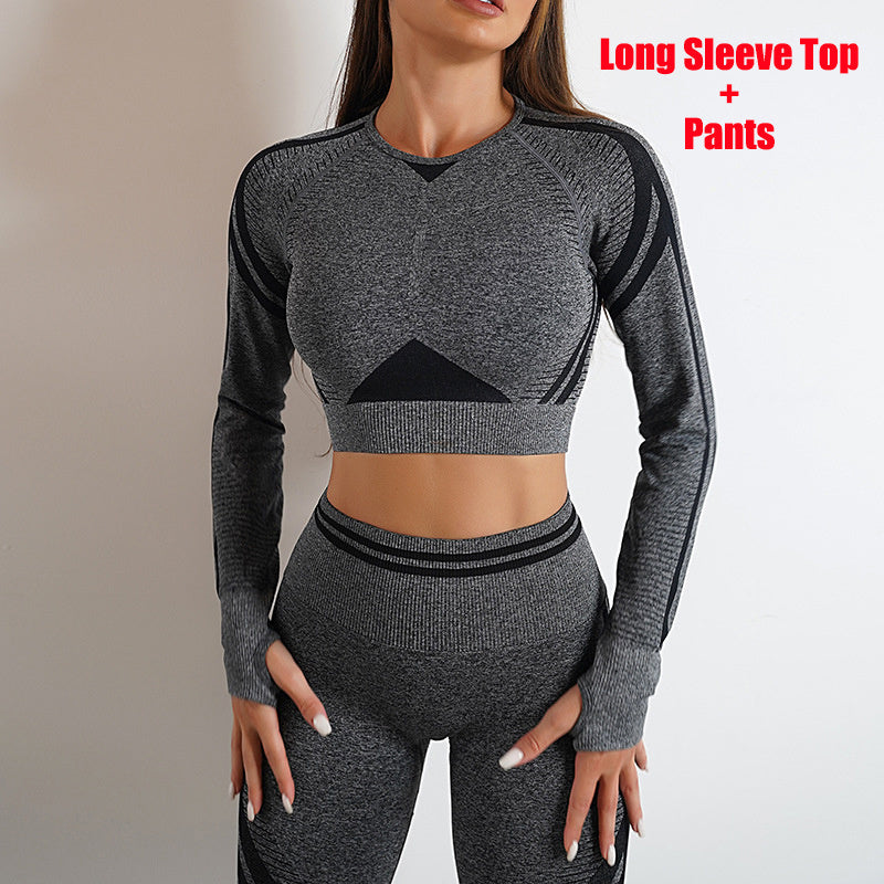 Seamless Yoga Pants & Long Sleeve Set - Butt-Lifting Workout Sportswear