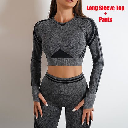 Seamless Yoga Pants & Long Sleeve Set - Butt-Lifting Workout Sportswear