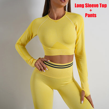Seamless Yoga Pants & Long Sleeve Set - Butt-Lifting Workout Sportswear