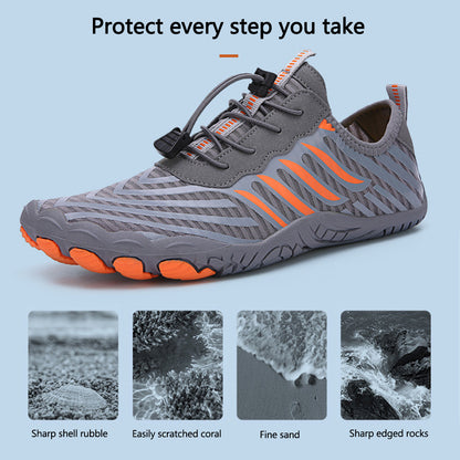 Non-slip rubber sole of versatile water shoes showing grip pattern for safety
