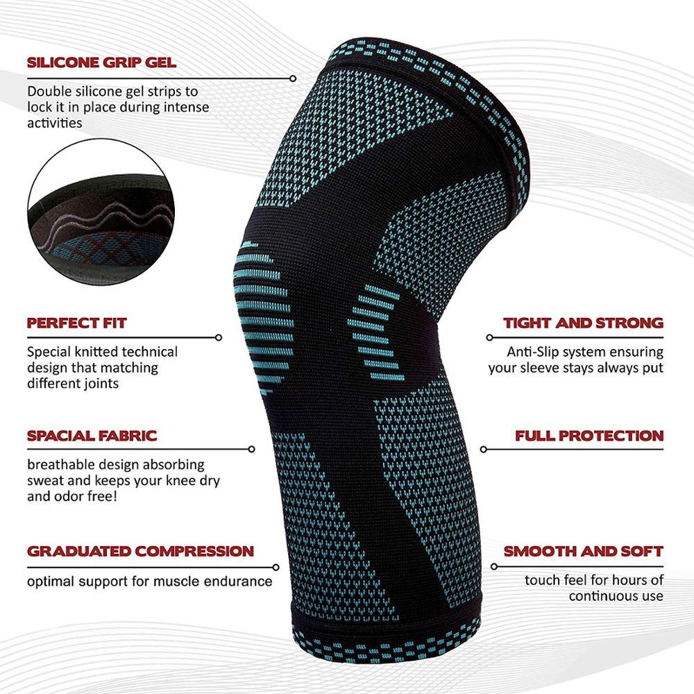 Lightweight sports knee pads showing comfortable knitted construction and ergonomic design