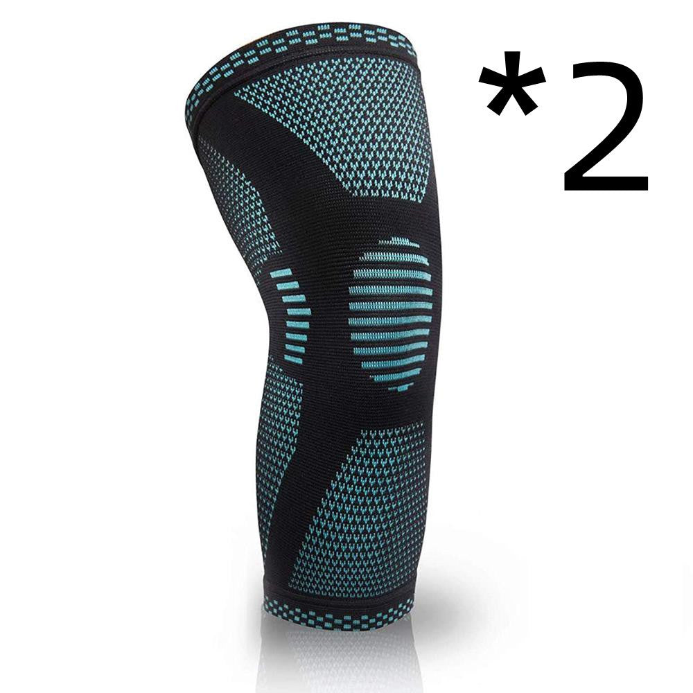 Knitted sports knee pads demonstrating lightweight design and secure fit for athletes