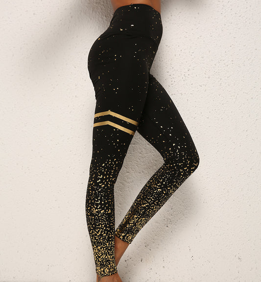 Gold dot striped print leggings with high-waist butt-lifting design for fitness and yoga