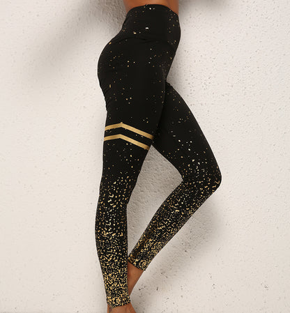 Fashion-forward gold dot striped leggings perfect for yoga and gym workouts