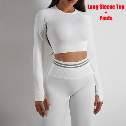 Seamless Yoga Pants & Long Sleeve Set - Butt-Lifting Workout Sportswear