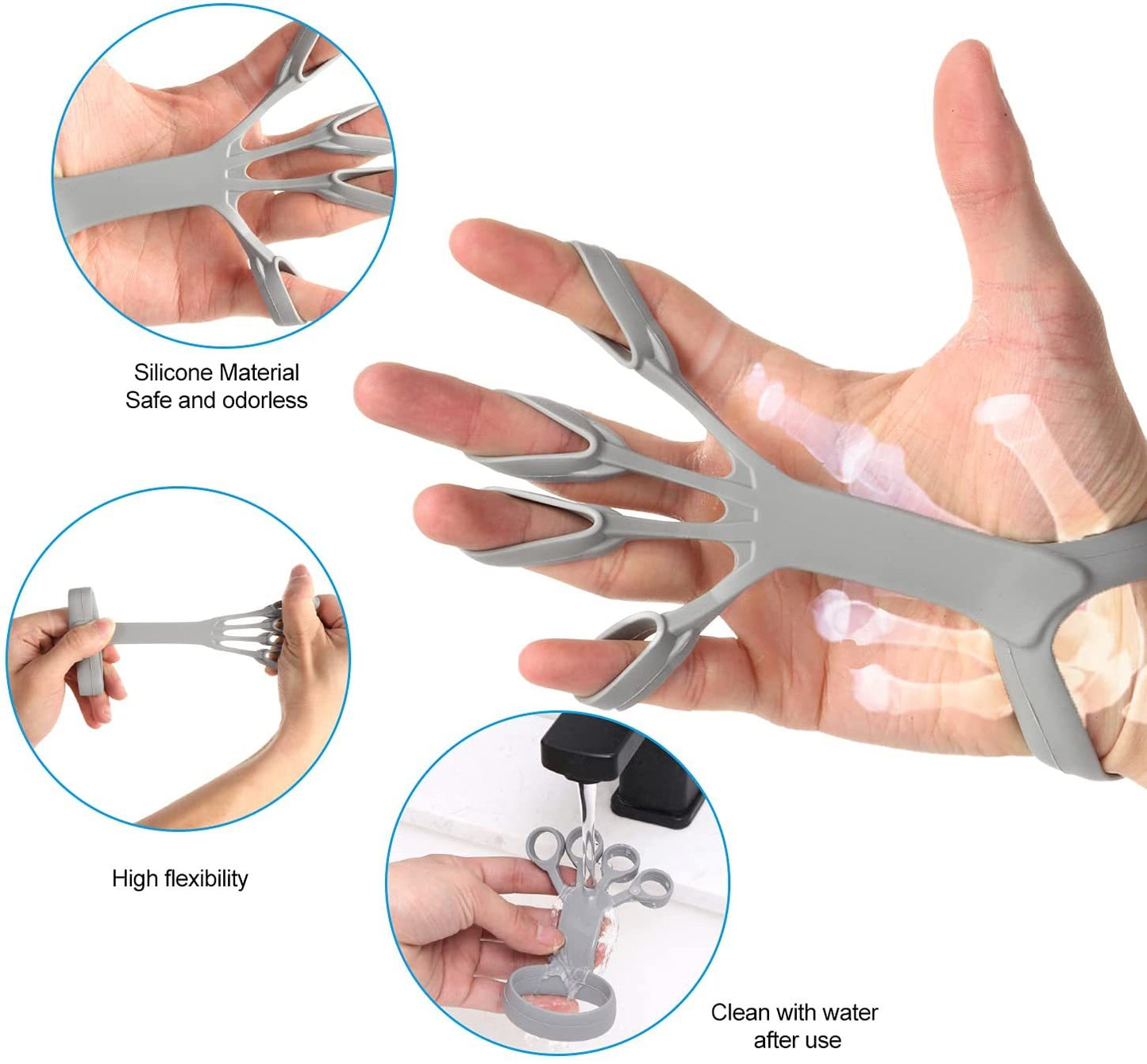 Silicone finger grip trainer for arthritis relief and hand strengthening in multiple resistance levels