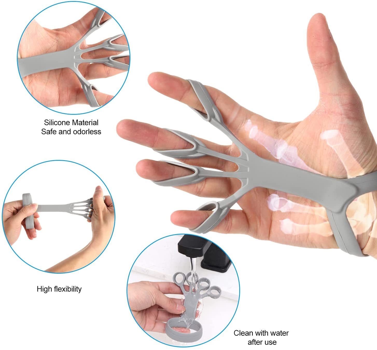 Silicone finger grip trainer for arthritis relief and hand strengthening in multiple resistance levels